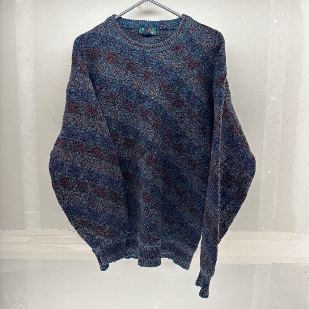 Vintage Colours Alexander Julian 100% Shetland Wool Mens Sweater Geometric XLT